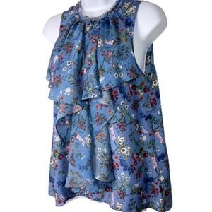 Alice + Olivia Blue Floral Sleeveless Blouse S